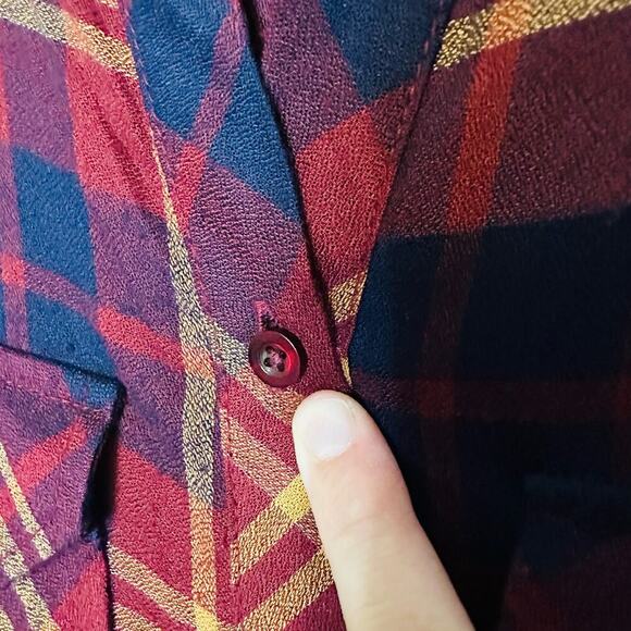 Blu Pepper Plaid Maroon Blue Checkered Flannel Button Front Shirt Size Large - Picture 4 of 11